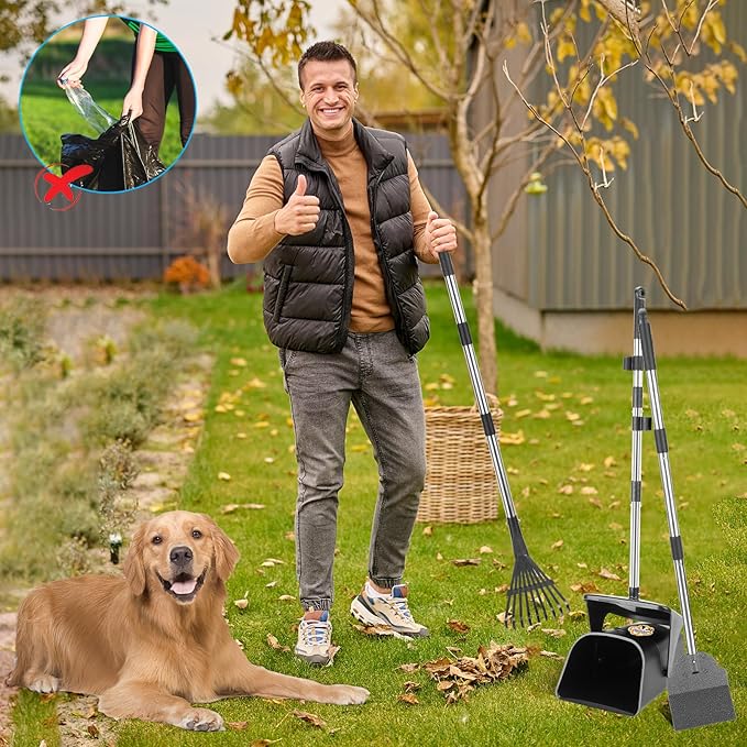 Pooper Scooper Large Swivel Bin &amp; Rake &amp; Spade with 20 Waste Bags and 1 Hook, 39.3" Long Handle Metal Dog Pooper Scooper for Yard, Easy to Clean Pet Waste Use on Grass, Dirt, Gravel or Flats