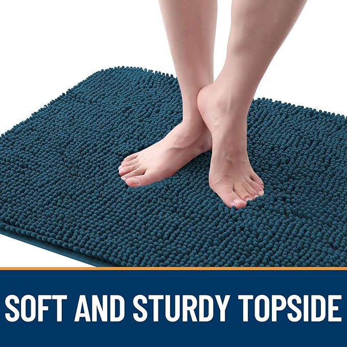 OLANLY Dog Door Mat Set 2-Piece 24x16, Absorbs Moisture and Dirt, Absorbent Non-Slip Washable Doormat, Quick Dry Chenille Mud Mat for Dogs, Entry Indoor Entryway Carpet for Inside Floor, Atlantic Blue