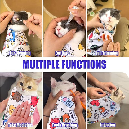 XANGNIER Cat Grooming Wrap with Cat Nail Clippers -Self-Adhesive Cat Swaddle for Nail Clipping, Anti-Scratch &amp; Anti-Escape Cat Restraint for Calm, Safe &amp; Easy Nail Trimming