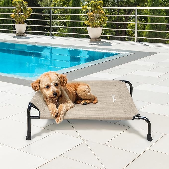 Veehoo Original Elevated Dog Bed - Outdoor Raised Cot for Small Dogs, One-Sided Raised Headboard Cooling Pet Sleeping Training Cot, Non-Slip &amp; Breathable, M, CWC2417A