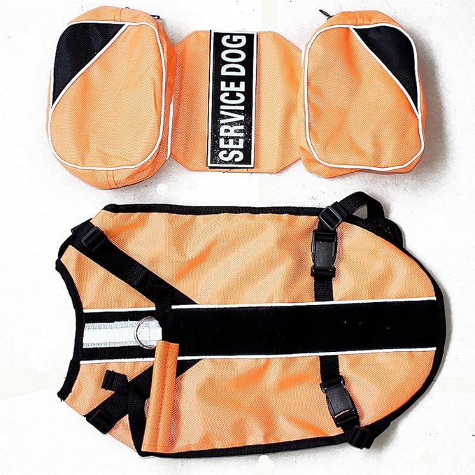 Serijoars Dog Vest Harnesses with Saddlebag Backpack for Camping &amp; Travel - Reflective Hound Hiking Backpack Saddle Bag - Lightweight Vest Harness for Medium &amp; Large Dogs (Orange, M)