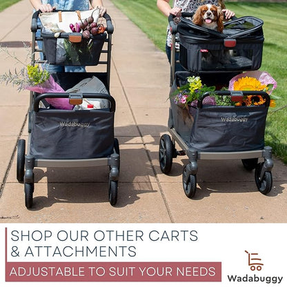 Pet Foldable Cart - Luxury Cat &amp; Dog Stroller with Extra Large Shopping Basket, Cup Holders, &amp; Ventilated Canopy - Easy Fold Pet Stroller for Cats &amp; Dogs