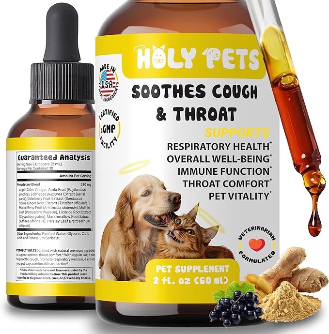 Cough Medicine for Dogs &amp; Cats, Respiratory Infection Support - Sneezing Relief &amp; Kennel Cough Treatment - Pet Asthma Support - Made with Natural Ingredients in The USA