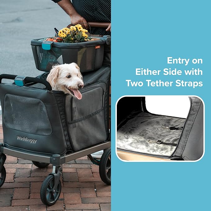 Pet XL Foldable Cart - Adjustable &amp; Portable Pet Stroller with Caddy, Shopping Basket, Foam Filled Rubber Wheels &amp; Storage - Carriage for Small &amp; Medium Dogs, Cats Under 75 lbs