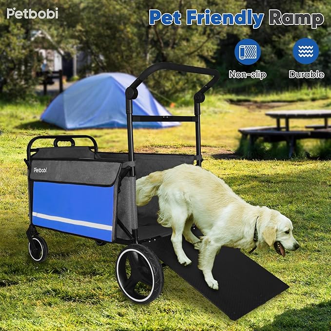 Petbobi Dog Wagon Stroller for Large &amp; Medium Dogs - 2-in-1 Push-Pull Pet Stroller with Ramp, Foldable All Terrain Wagon Cart, One-Step Brake, Suitable for Outdoor Walks &amp; Camping, Blue