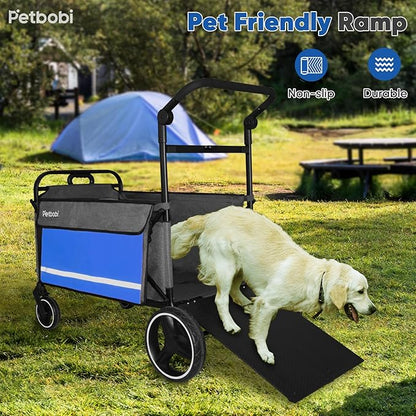 Petbobi Dog Wagon Stroller for Large &amp; Medium Dogs - 2-in-1 Push-Pull Pet Stroller with Ramp, Foldable All Terrain Wagon Cart, One-Step Brake, Suitable for Outdoor Walks &amp; Camping, Blue