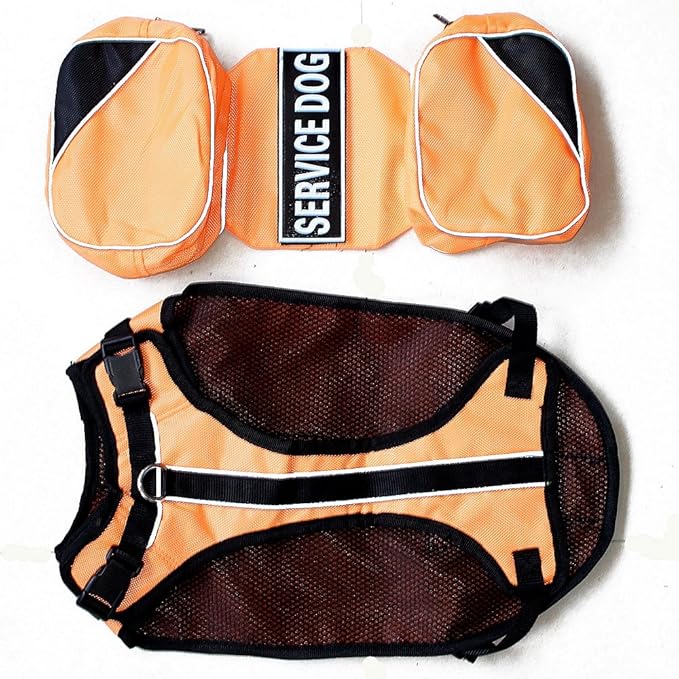 Serijoars Dog Vest Harnesses with Saddlebag Backpack for Camping &amp; Travel - Reflective Hound Hiking Backpack Saddle Bag - Lightweight Vest Harness for Medium &amp; Large Dogs (Orange, L)