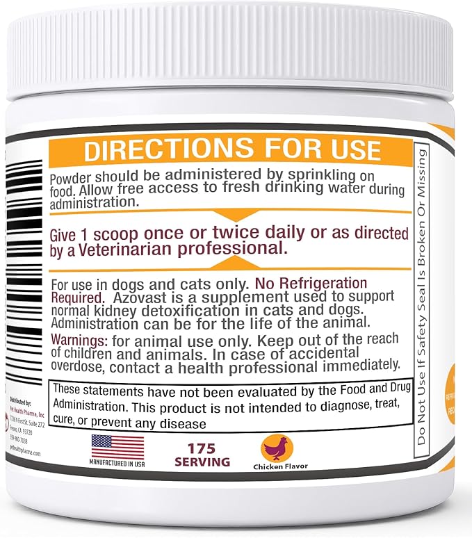 Azovast Powder Kidney Restores &amp; Kidney Powder for Dogs &amp; Cats, (4 Oz) - (175 Scoop/Jar) NO Refrigeration Required - Help Support Kidney Function &amp; Manage Renal Toxins (Made in U.S.A) (4 Oz)