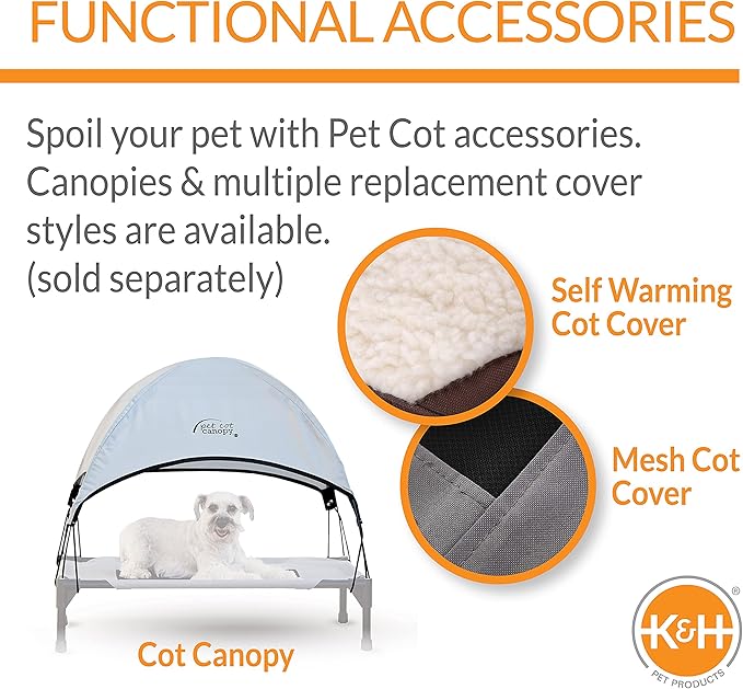 K&amp;H Pet Products Outdoor Elevated Dog Cot, Breathable Cooling Elevated Cot Hammock Pet Bed for Large Dogs, Washable Mesh Cover, Raised Metal Frame, Collapsible, Portable - Large 42 X 30in Gray