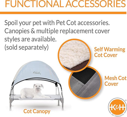 K&amp;H Pet Products Outdoor Elevated Dog Cot, Breathable Cooling Elevated Cot Hammock Pet Bed for Large Dogs, Washable Mesh Cover, Raised Metal Frame, Collapsible, Portable - Large 42 X 30in Gray