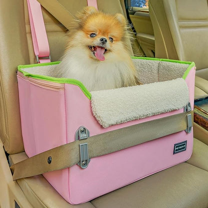 PETSFIT Small Dog Car Seat, Patent Safe Buckles Dog Booster Car Seat, Cat Car Seat with Safety Belt, Suitable for Small Pets Up to 25lbs (Pink)