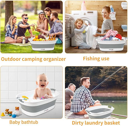 Collapsible Dog Bath Tub for Small Dogs &amp; Cats, Portable Puppy Bath Tub with Water Drain Plug, Space Saving Foldable Pet Bathtub for Indoor &amp; Outdoor Use, Grey