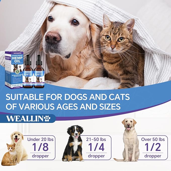 Hemp Seed Oil for Dogs and Cats - Omega-3, 6, 9 Rich Organic Extract - Eases Pet Anxiety, Pain, Skin &amp; Coat Health - Stress Relief, Hip &amp; Joint Support - Calming Treats (2 Pack)