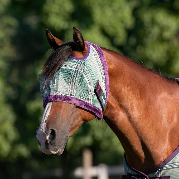 Kensington UV Fly Mask with Fleece Trim - Protective Mask with Dual Ear Opening &amp; Forelock Freedom - Large, Imperial Jade