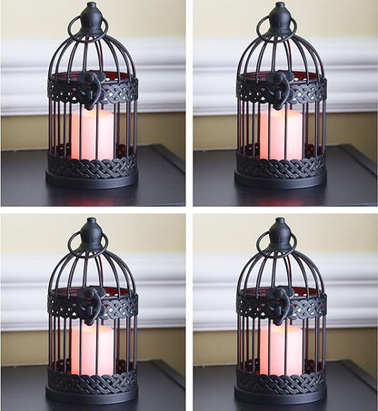 Vela Lanterns Birdcage Decor Candle Holder Lantern Decorative Table Centerpiece Halloween Decorations, Black, Small, Set of 4