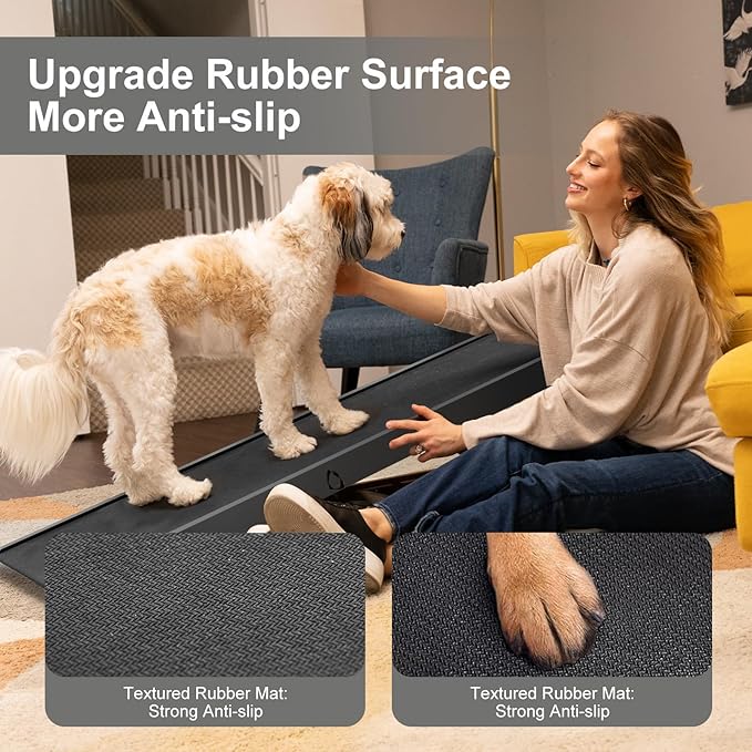 ABORON Dog Ramp,Adjustable Folding Pet Ramp for Bed,Couch,SUV - High Traction Portable Rubber Paw Ramps,Great for Small &amp; Large Old Dogs &amp; Cats, Supports up to 200 lbs,55&