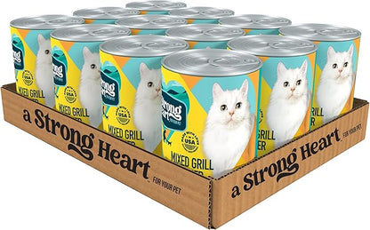 A Strong Heart Canned Wet Cat Food, Mixed Grill Dinner - 13.2 oz Cans (Pack of 12), Made in The USA with Real Chicken &amp; Liver