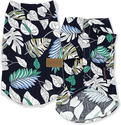 Parisian Pet Palm Leaves Dog Shirt - 100%Cotton Summer Clothes - Stylish Beach Outfit - Hook and Loop Closure - Machine Washable for Medium Dogs - M