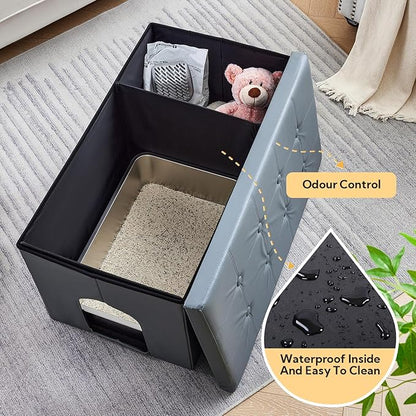 MEEXPAWS Cat Litter Box Enclosure Furniture Hidden, Cat Washroom Bench Storage Cabinet | Extra Large 35.4&
