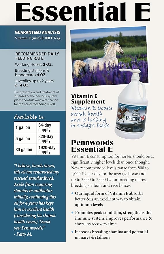 Essential E: Equine Vitamin E Supplement for Horse Health, Performance, Recovery &amp; Nutrition - 1 Gallon