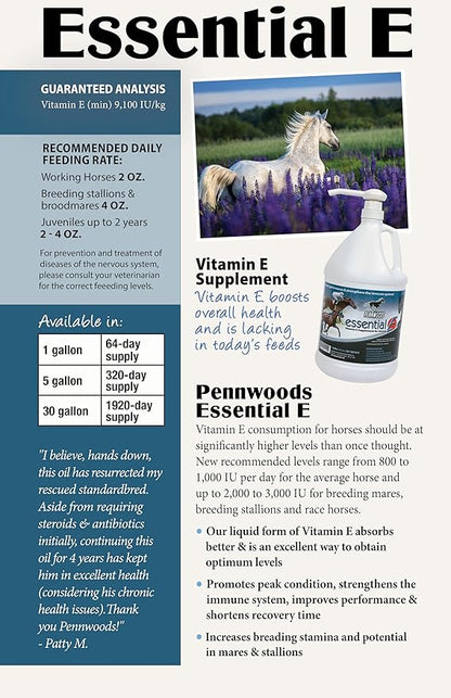 Essential E: Equine Vitamin E Supplement for Horse Health, Performance, Recovery &amp; Nutrition - 1 Gallon