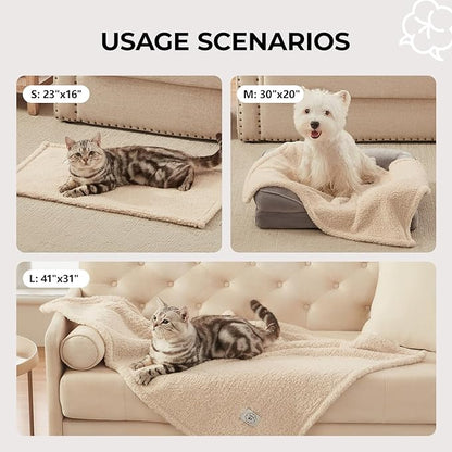 1 Pack 3 Calming Blankets Fluffy Premium Fleece Pet Blanket Soft Sherpa Throw for Dog Puppy Cat Beige Small (23" x16&