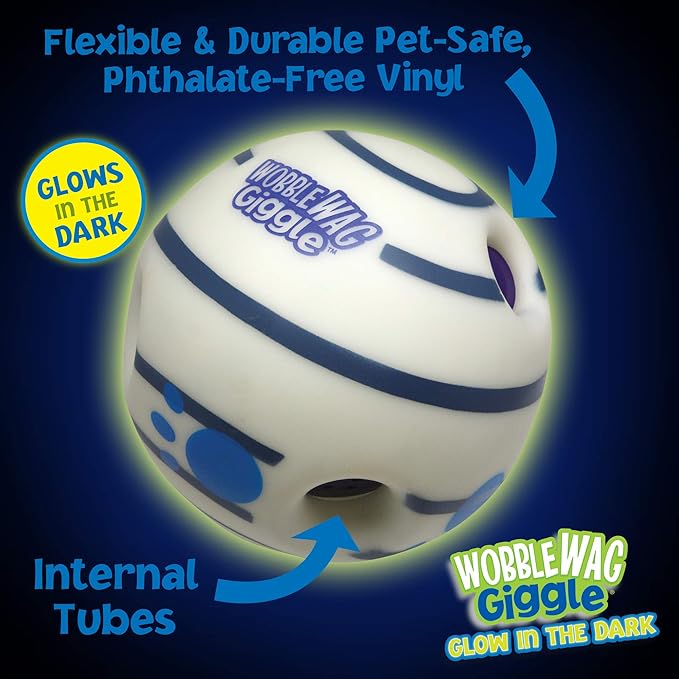 Wobble Wag Giggle Glow in The Dark | Rolling Enrichment Toy for Playtime, Interactive Play for Indoor or Outdoor, Keeps Dogs &amp; Puppies Large, Medium or Small Busy &amp; Moving, As Seen on TV | Pack of 1