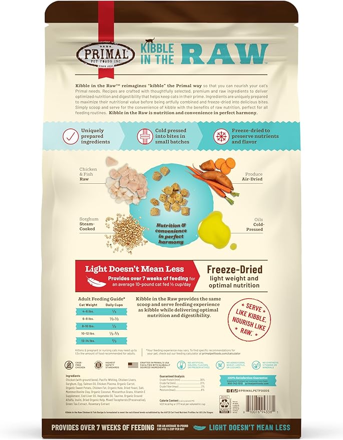 Primal Kibble in The Raw, Freeze Dried Cat Food, Chicken &amp; Fish, Scoop &amp; Serve, Made with Raw Protein, Whole Ingredient Nutrition, Crafted in The USA, Dry Cat Food, 64 Ounce (4 lb) Bag