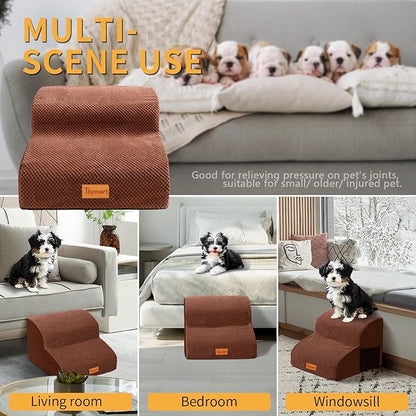 Topmart High Density Foam Pet Steps 2 Tiers,11.8" High,Non-Slip Dog Stairs &amp; Ramp,Soft Foam Dog Ladder,Best for Injured,Older Cats,Pets with Joint Pain,Suitable for Low Sofas,Stairs,Lower Place