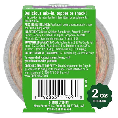 Greenies Smart Topper High Protein Wet Mix-in for Dogs, Duck, Broccoli, Carrots &amp; Barley Recipe in Vitabroth Broth - Bone Broth + Vitamins E &amp; B1, 10 Count