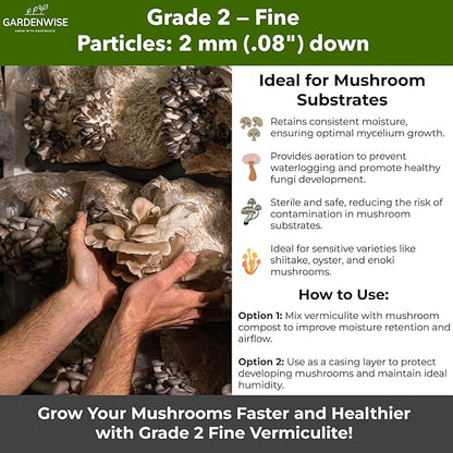 Organic Fine Vermiculite for Indoor Gardening Plants and Mushrooms – Enhances Soil Aeration, Seed Germination, Rooting Cuttings – Small Packages and Bulk (Vermiculite Grade 2 – Fine, 15 quarts)