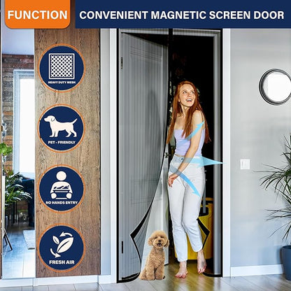 Magnetic Screen Door, Heavy Duty Door Screen Magnetic Closure Keep Bugs Out,Pet &amp; Kid Friendly，Hands Free Door Screen Fit Door Size 36 x 96 Inches ‎Black