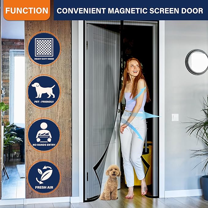 Magnetic Screen Door, Keep Bugs Out, Pet &amp; Kid Friendly，Works with Front Doors, Sliding Doors,Fit Door Size 34 x 78 Inches ‎Black