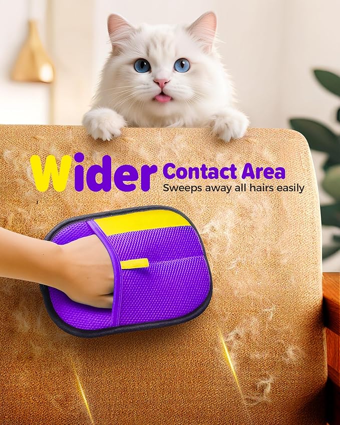 2025 Thickened Electrostatic Pet Hair Removal Gloves (2 Pcs) - Reusable Strong Grooming Gloves for Cats &amp; Dogs, Hair Remover for Couch, Furniture, Carpet, Car Seats &amp; Clothing (Purple)