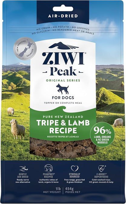 ZIWI Peak Air-Dried Dog Food – Tripe &amp; Lamb - All Natural, High Protein, Grain Free, Limited Ingredient w/ Superfoods (16oz)