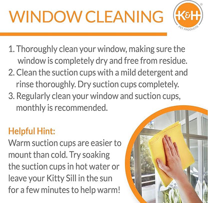 K&amp;H Pet Products EZ Mount Bolster Cat Window Perch for Large Cats, Sturdy Kitty Window Hammock Bed, Steel Frame, Sturdy Suction Cups, Washable Shelf Covers, Foldable - Fits 27"W X 23"H Glass Spaces