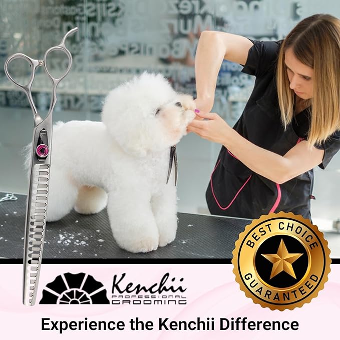 Kenchii Love Left Handed Dog Grooming Scissors, 22 Tooth Blender Shears, Dog Scissors for Grooming, Professional Pet Grooming Scissors, Ergonomic &amp; Comfortable
