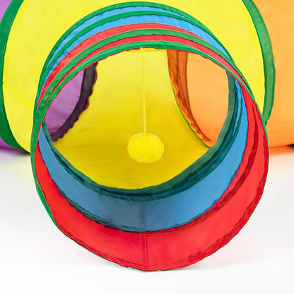 Tempcore Pet Cat Tunnel Tube Cat Toys 3 Way Collapsible, Cat Tunnels for Indoor Cats，Kitty Tunnel Bored Cat Pet Toys Peek Hole Toy Ball Cat, Puppy, Kitty, Kitten, Rabbit Rainbow