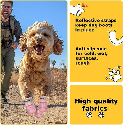 Hcpet Dog Shoes for Large Dogs, Breathable Dog Booties for Small Medium Dogs, Anti-Slip Dog Boots &amp; Paw Protectors for Hot Pavement Winter Snow Hiking with Reflective Straps Pink Size 3