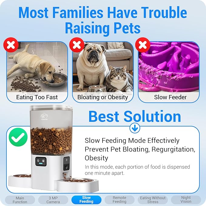 Automatic Cat Feeder with Two HD Camera for 2 Cats: 7L Automatic Dog Feeder with Night Vision &amp; Slow Feed, 5G WiFi Auto Cat Food Dispenser for Multiple Pet, Detachable for Cleaning - 29 Cup