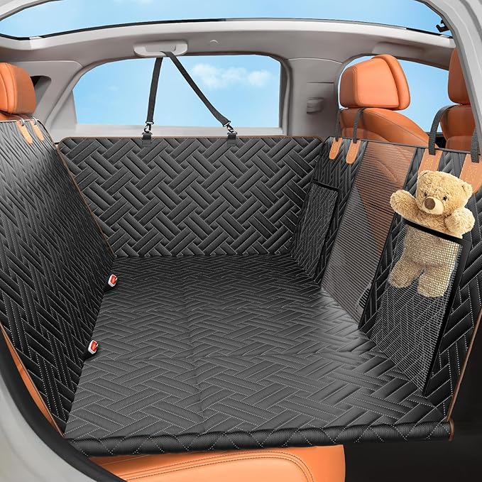 Dog Car Seat Cover for Back Seat,100% Waterproof &amp; Scratchproof Back Seat Pet Cover for Dogs,5MM PP Board Hard Bottom Dog Bed for Car,Supports 400lbs Back Seat Extender for Dogs for Car/SUV