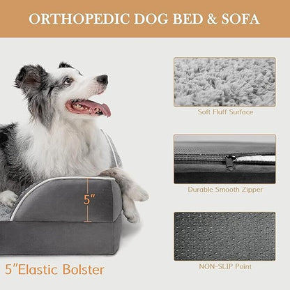 Comfort Expression Jumbo Dog Bed for Extra Large Dogs, Waterproof Orthopedic Dog Bed, Large Breed Dogs Beds, PV Washable Sofa Beds with Removable Cover &amp; Non-Slip Bottom(Jumbo,Grey)