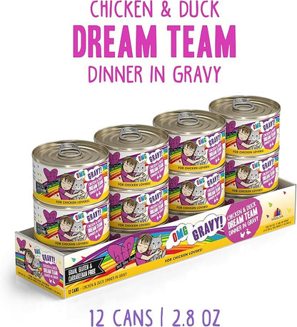 Weruva B.F.F. OMG - Best Feline Friend Oh My Gravy!, Chicken &amp; Duck Dream Team with Chicken &amp; Duck in Gravy, 2.8oz Can (Pack of 12)