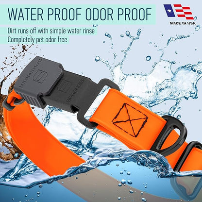 Dogline Biothane Waterproof Dog Collar with Herm Sprenger Black Stainless Steel Quick Release Buckle – Heavy Duty Tactical Durable Collar for Dogs – Comfortable and Safe Pet Collar W1 L 15-25" Orange