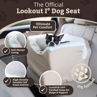 Snoozer Lookout I Car Seat - Dog Car Seats for Small Dogs, Puppy Booster Bed for Small &amp; Medium Sized Pets Up to 25 Lbs, Elevated, Washable - Medium, Birch Diamond