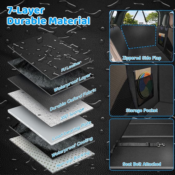 URPOWER PU Leather Back Seat Extender for Dogs – Hard Bottom Dog Car Seat Cover Holds 400 lbs, Anti-Scratch &amp; Waterproof Dog Hammock for Cars, SUVs &amp; Small Trucks, Dogs Car Bed Pet Backseat Protector