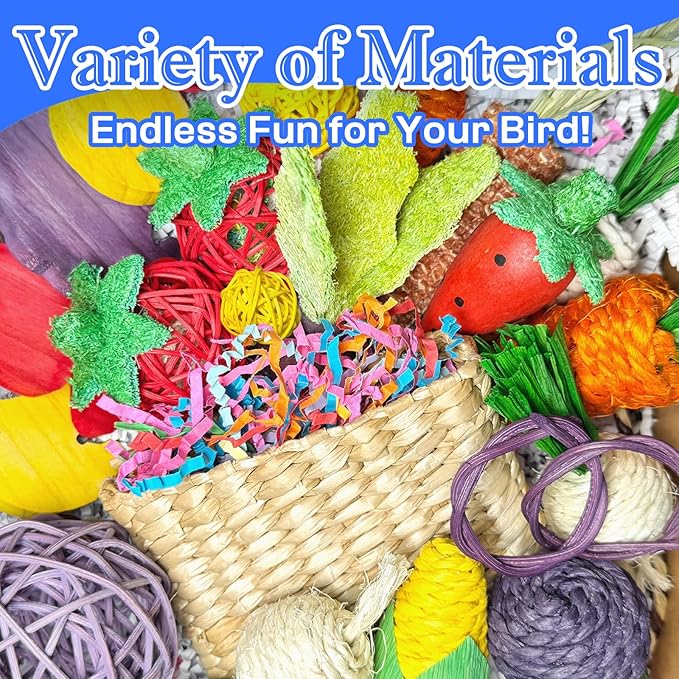 Colorful Bird Foraging &amp; Parrot Shredding Toys Box - Safe Fruit &amp; Vegetable Bird Toys, Perfect for Parakeets, Cockatiels, and Small to Medium Birds