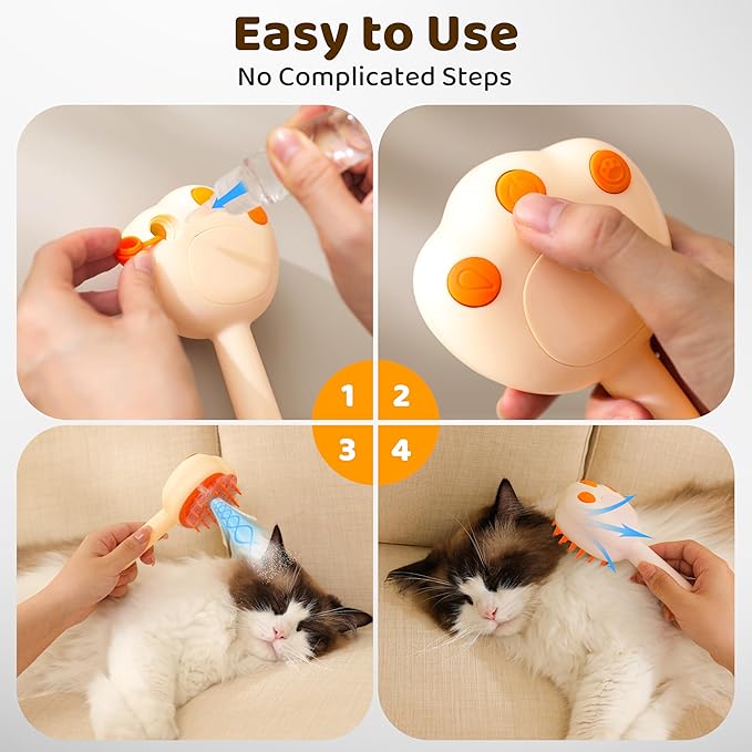 Steam Cat Brush, 6-in-1 Dog Brush Spritz Defur Comb with Pet Waterless Shampoo, Steamy Skin Friendly Deshedding Grooming Tool, Suitable for Shedding &amp; Haired Pets, Pet Supplies Accessories, Yellow