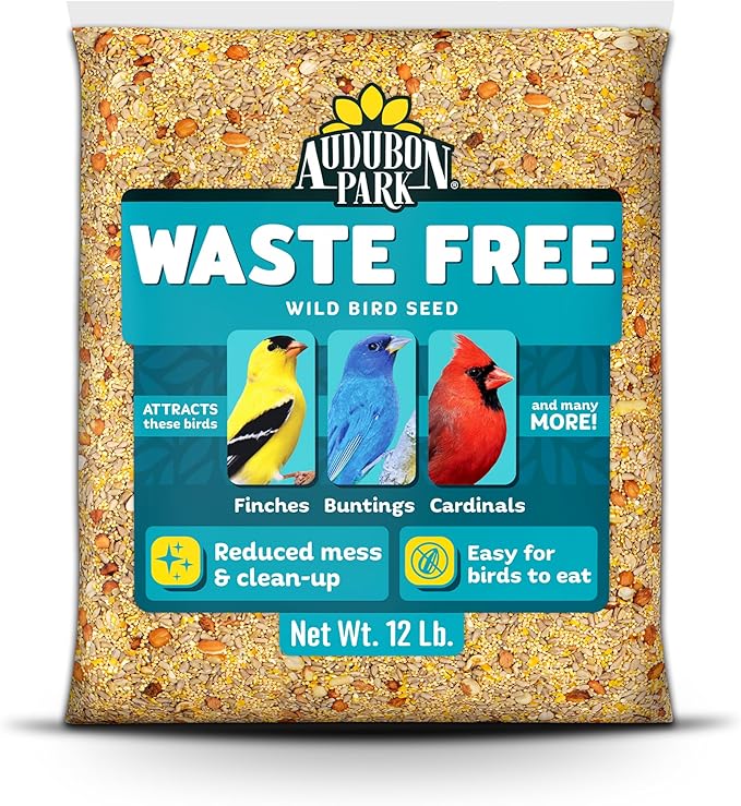 Audubon Park Waste Free Wild Bird Seed –12 lb. No Mess Blend with Sunflower Hearts &amp; Peanut Pieces – Bird Food for Outside Feeders