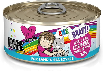 Weruva B.F.F. OMG - Best Feline Friend Oh My Gravy!, Lots-O-Luck! with Duck &amp; Tuna in Gravy Cat Food, 5.5oz Can (Pack of 8)